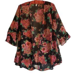 Xhilaration womens sheer cardigan Ruffle 3/4 sleeves Hip length